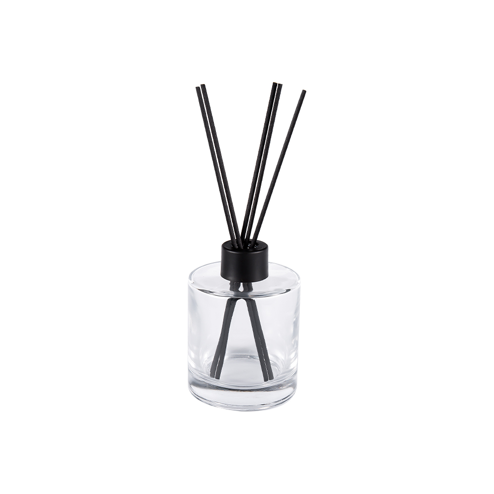 HJ-RX2109 নলাকার ফ্লিন্ট গ্লাস ডিফিউজার বোতল প্লাস্টিক অ্যালুমিনিয়াম ক্যাপ রঙিন ফাইবার স্টিকার