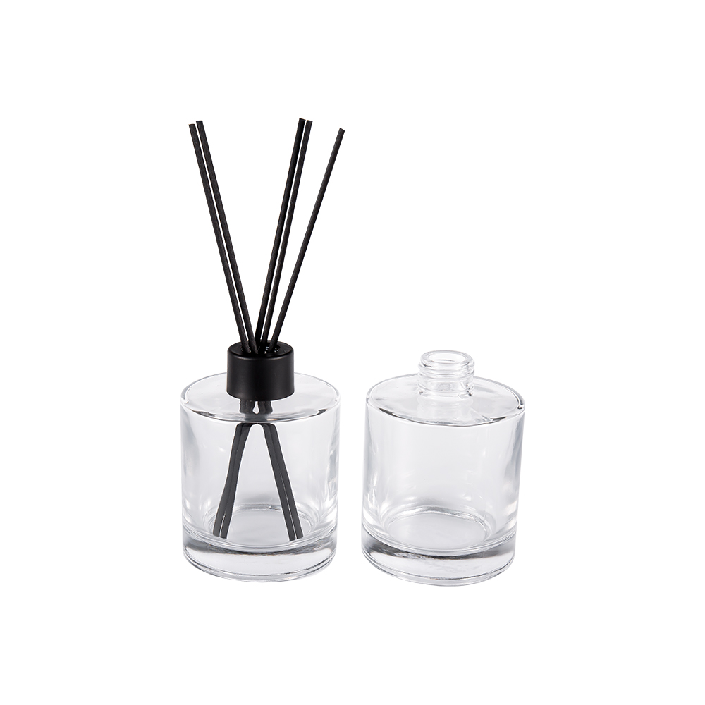 HJ-RX2109 নলাকার ফ্লিন্ট গ্লাস ডিফিউজার বোতল প্লাস্টিক অ্যালুমিনিয়াম ক্যাপ রঙিন ফাইবার স্টিকার