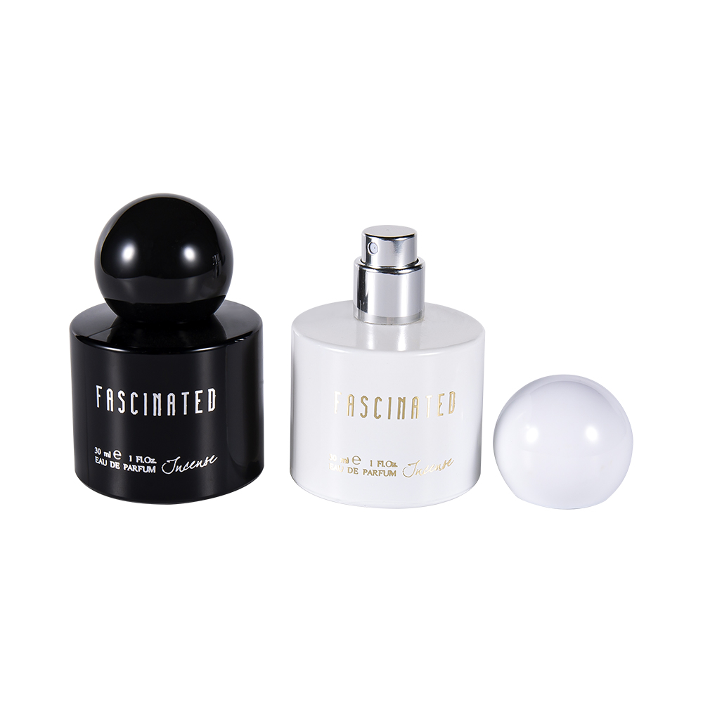 GC4748-WJ2537 30ML নলাকার প্রলিপ্ত গোল্ড ফয়েল গ্লাস পারফিউম বোতল গোলাকার ABS PP প্লাস্টিক ক্যাপ সহ