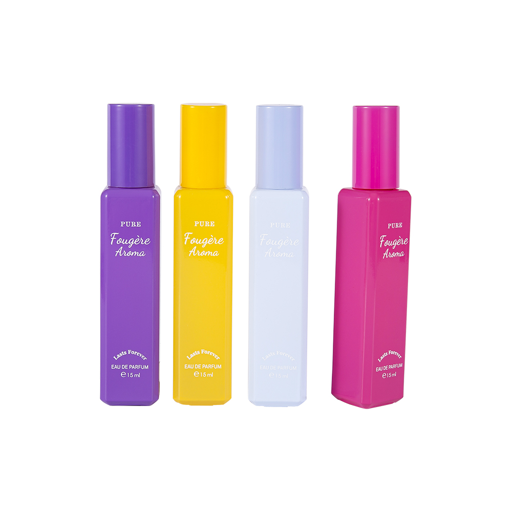 GC4222-WJ2369 15ML ছোট ধারণক্ষমতার রঙিন পিপি প্লাস্টিক ক্যাপ সহ প্রলিপ্ত কাচের পারফিউম বোতল