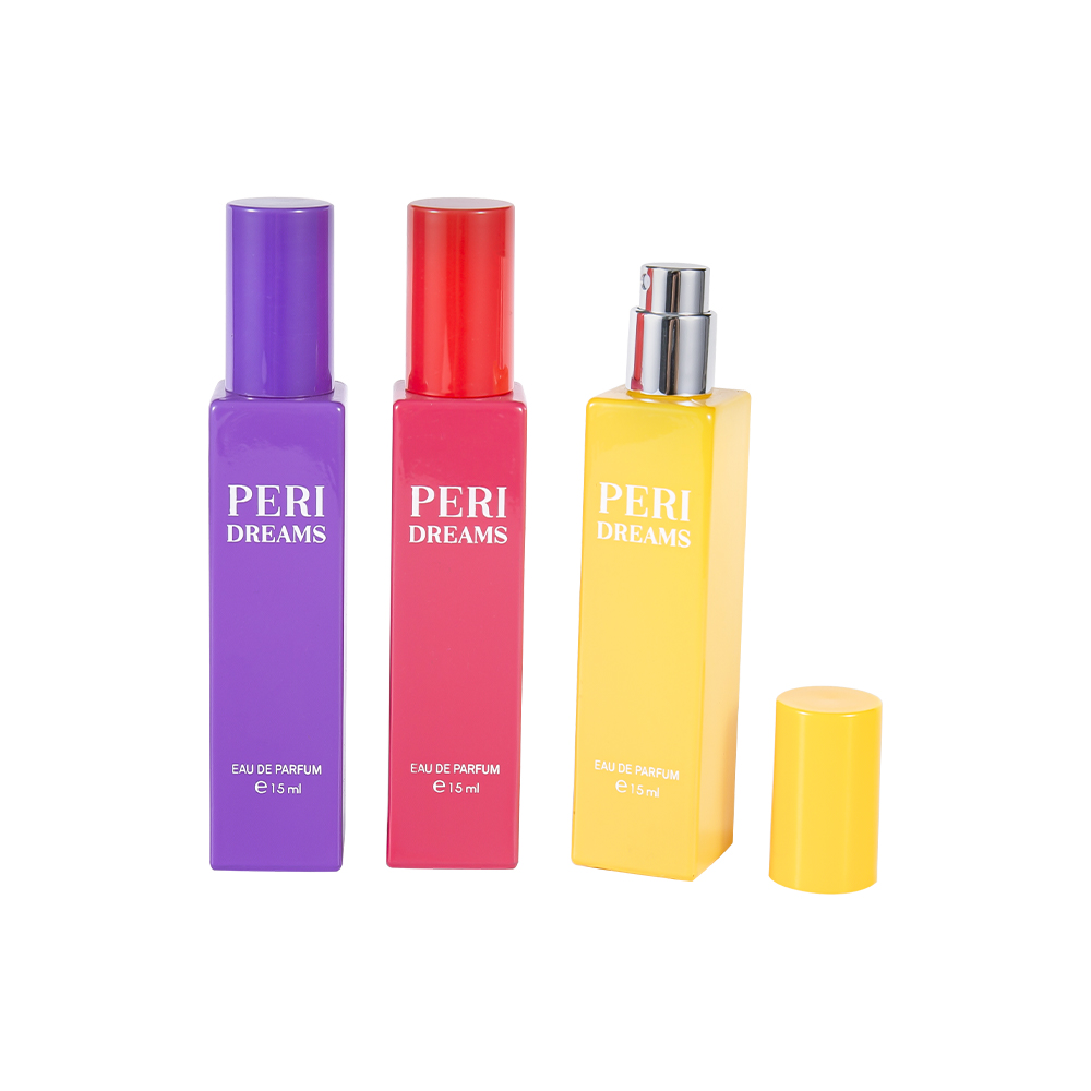 GC4421-WJ2369B 15ML মিনি ক্যাপাসিটি প্রলিপ্ত আয়তক্ষেত্রাকার কাচের পারফিউম বোতল নলাকার পিপি ক্যাপ সহ