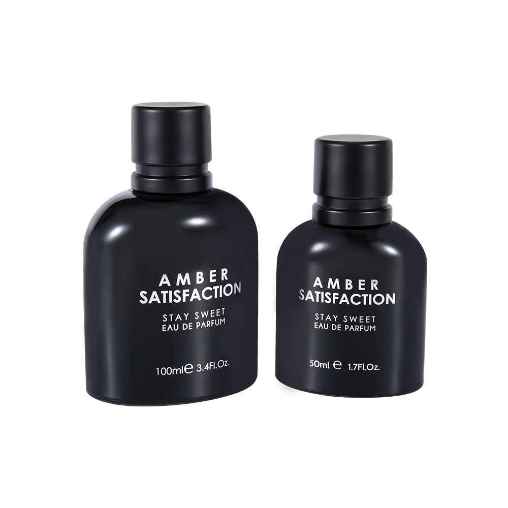 ABS PP প্লাস্টিক ক্যাপ সহ GC3849-WJ176 50ML রঙের প্রলিপ্ত উজ্জ্বল কালো প্রিন্টেড গ্লাস পারফিউম বোতল