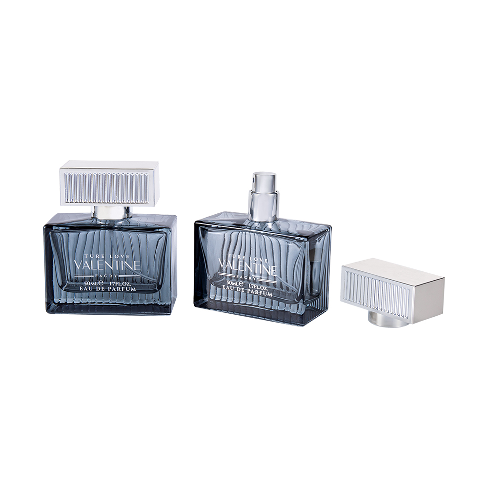 KY1111-WJ2092 50ML উল্লম্ব স্ট্রাইপ গ্লাস পারফিউম বোতল UV ABS প্লাস্টিকের কভার স্ট্রাইপ সহ