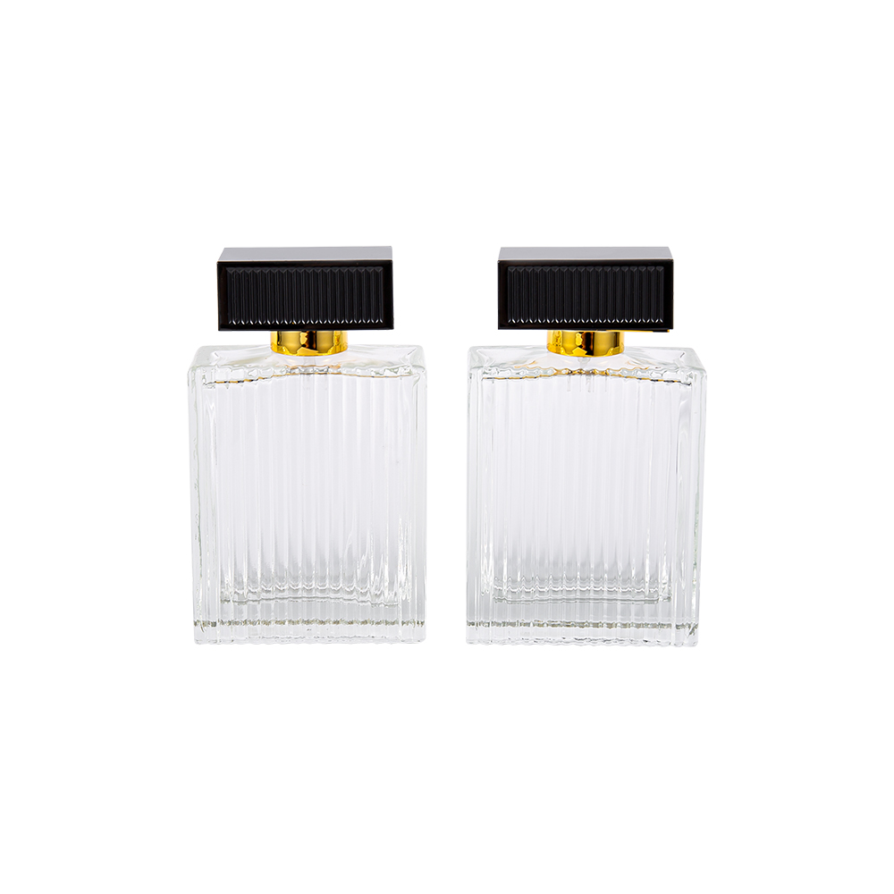 KY1112-WJ2092 100ML উল্লম্ব স্ট্রাইপস গ্লাস পারফিউম বোতল সঙ্গে অ্যাবস প্লাস্টিক কভার স্ট্রাইপ