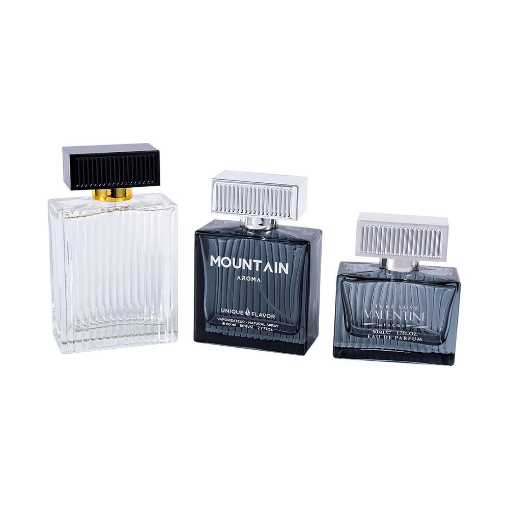 KY1111-WJ2092 50ML উল্লম্ব স্ট্রাইপ গ্লাস পারফিউম বোতল UV ABS প্লাস্টিকের কভার স্ট্রাইপ সহ