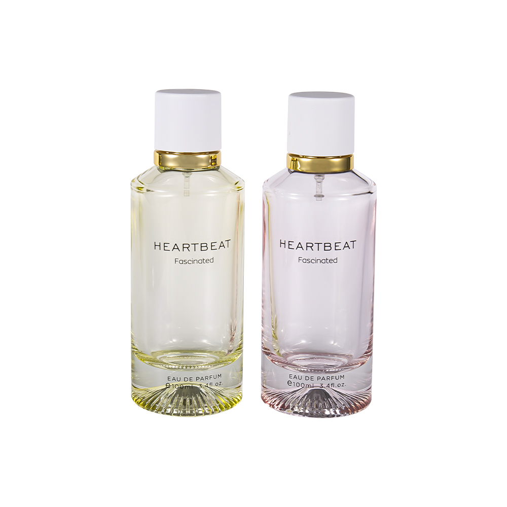 GC4406-WJ2326 100ML প্যাটার্নযুক্ত বটম পারফিউম বোতল সাদা পারফিউম ক্যাপ এবং বড় অ্যালুমিনিয়াম রিং সহ